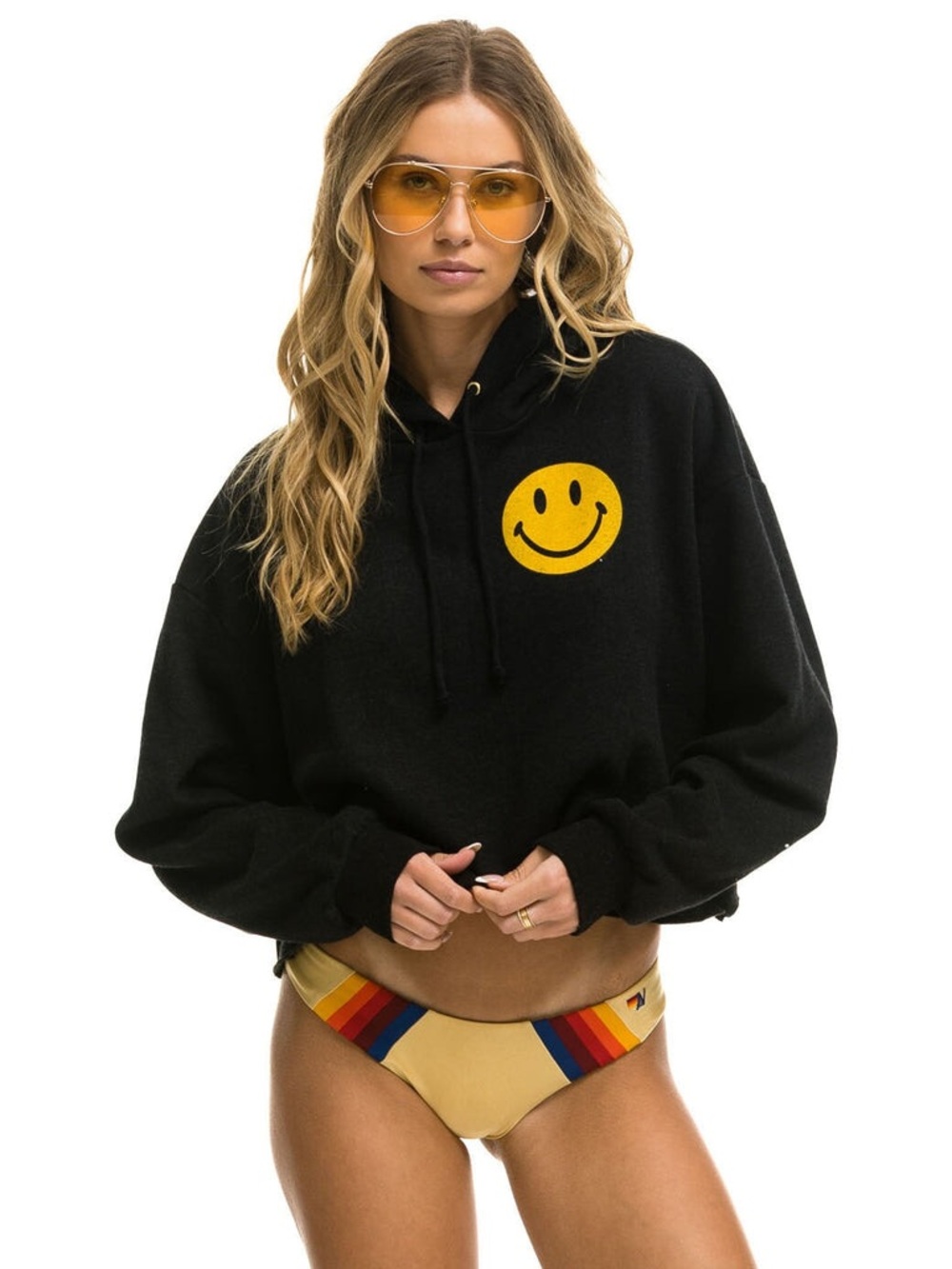 Aviator Nation Smiley Relaxed Cropped Hoodie